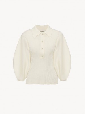 Chloe Balloon-sleeve Polo Gebreide Kleding Wit | CHE-SR13965