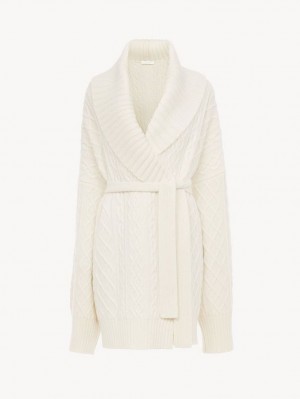 Chloe Belted Wrap Cardigan Gebreide Kleding Wit | CHE-SR13957