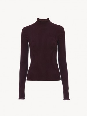 Chloe Fitted High-neck Gebreide Kleding Paars | CHE-SR13961
