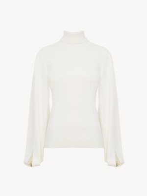 Chloe Fitted Mock-neck Gebreide Kleding Wit | CHE-SR13958