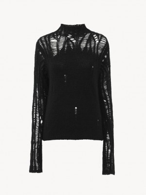 Chloe Fitted Mock-neck Gebreide Kleding Zwart | CHE-SR13952