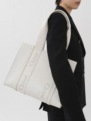 Chloe Medium Woody Tote Tassen Wit | CHE-SR13300