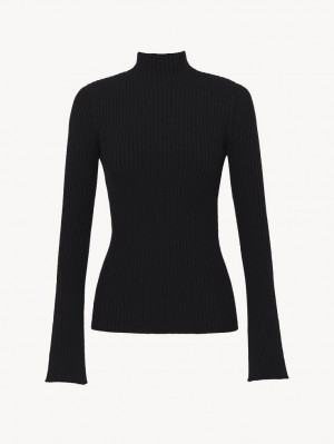 Chloe Mock-neck Gebreide Kleding Zwart | CHE-SR13919