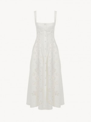 Chloe Mouwloos Midi Jurk Wit | CHE-SR13848