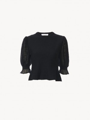 Chloe Peplum Gebreide Kleding Zwart | CHE-SR13920