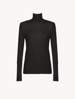Chloe Scalloped High-neck Gebreide Kleding Zwart | CHE-SR13918