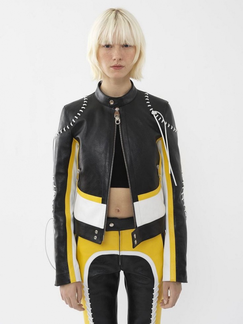 Chloe Biker Jacket Leather Zwart Geel | CHE-SR14108