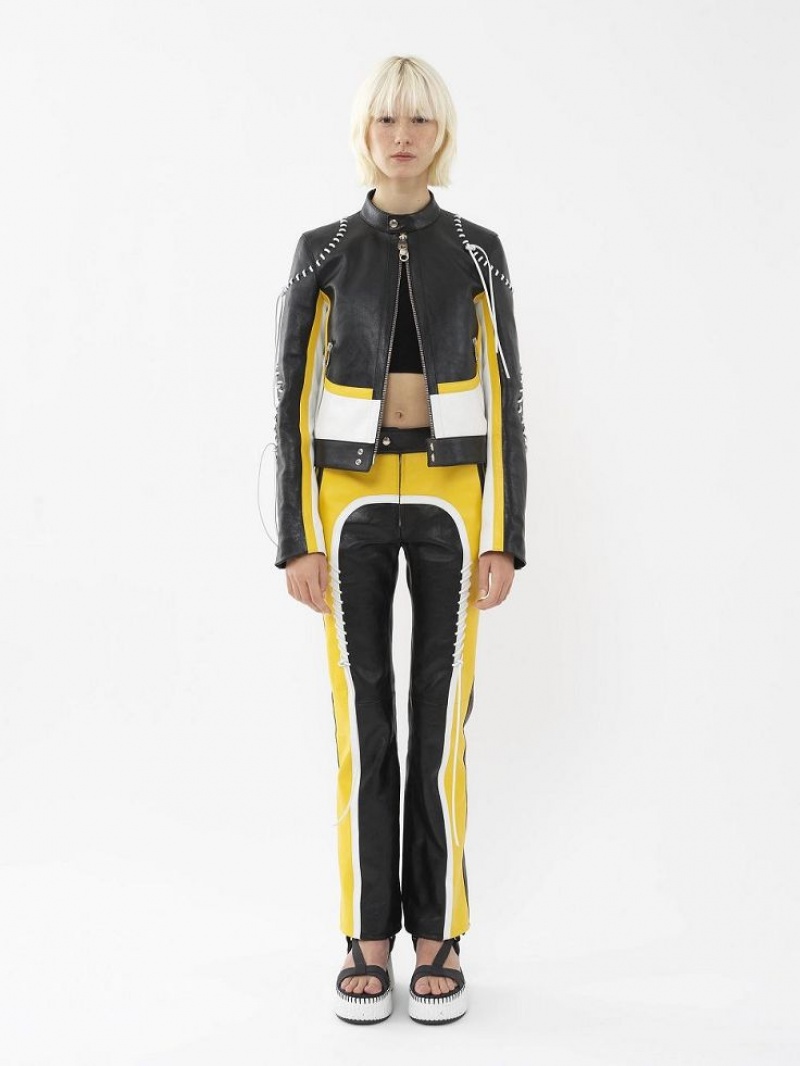 Chloe Biker Jacket Leather Zwart Geel | CHE-SR14108
