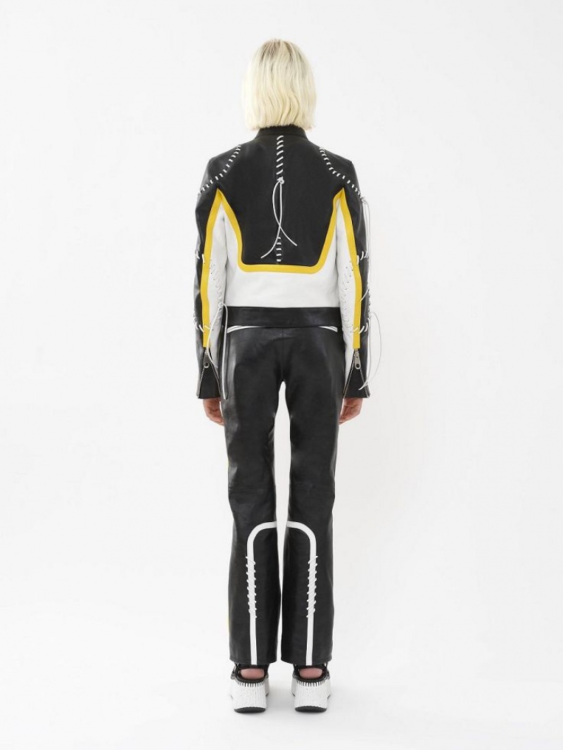Chloe Biker Jacket Leather Zwart Geel | CHE-SR14108