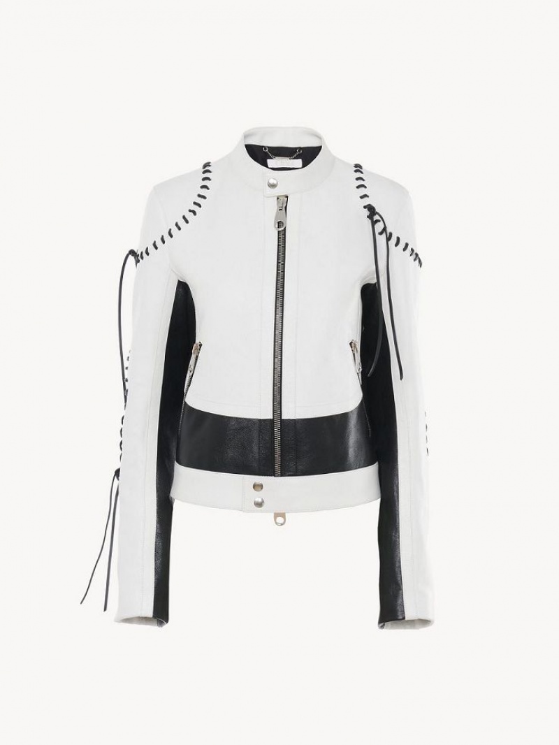 Chloe Biker Jacket Leather Zwart Wit | CHE-SR14106
