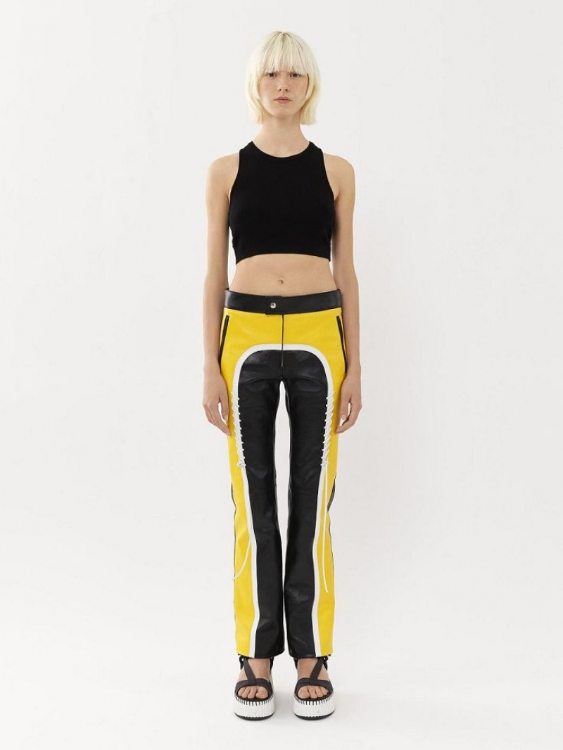 Chloe Biker Pants Leather Zwart Geel | CHE-SR14107