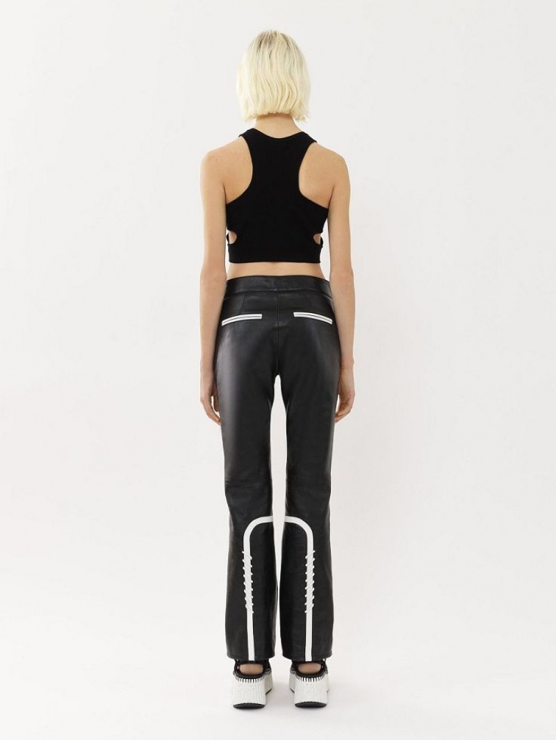 Chloe Biker Pants Leather Zwart Geel | CHE-SR14107