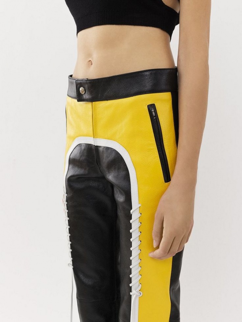 Chloe Biker Pants Leather Zwart Geel | CHE-SR14107