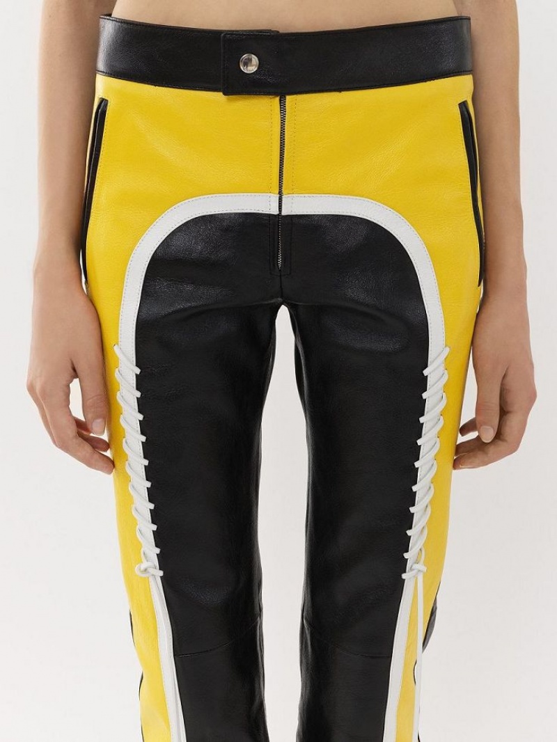 Chloe Biker Pants Leather Zwart Geel | CHE-SR14107
