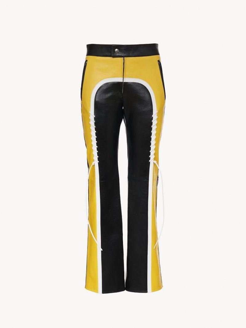 Chloe Biker Pants Leather Zwart Geel | CHE-SR14107