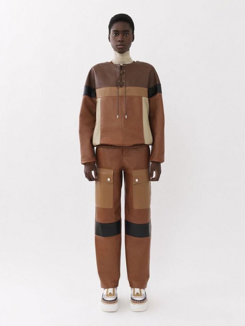 Chloe Cargo Pants Leather Gekleurd Bruin | CHE-SR14110
