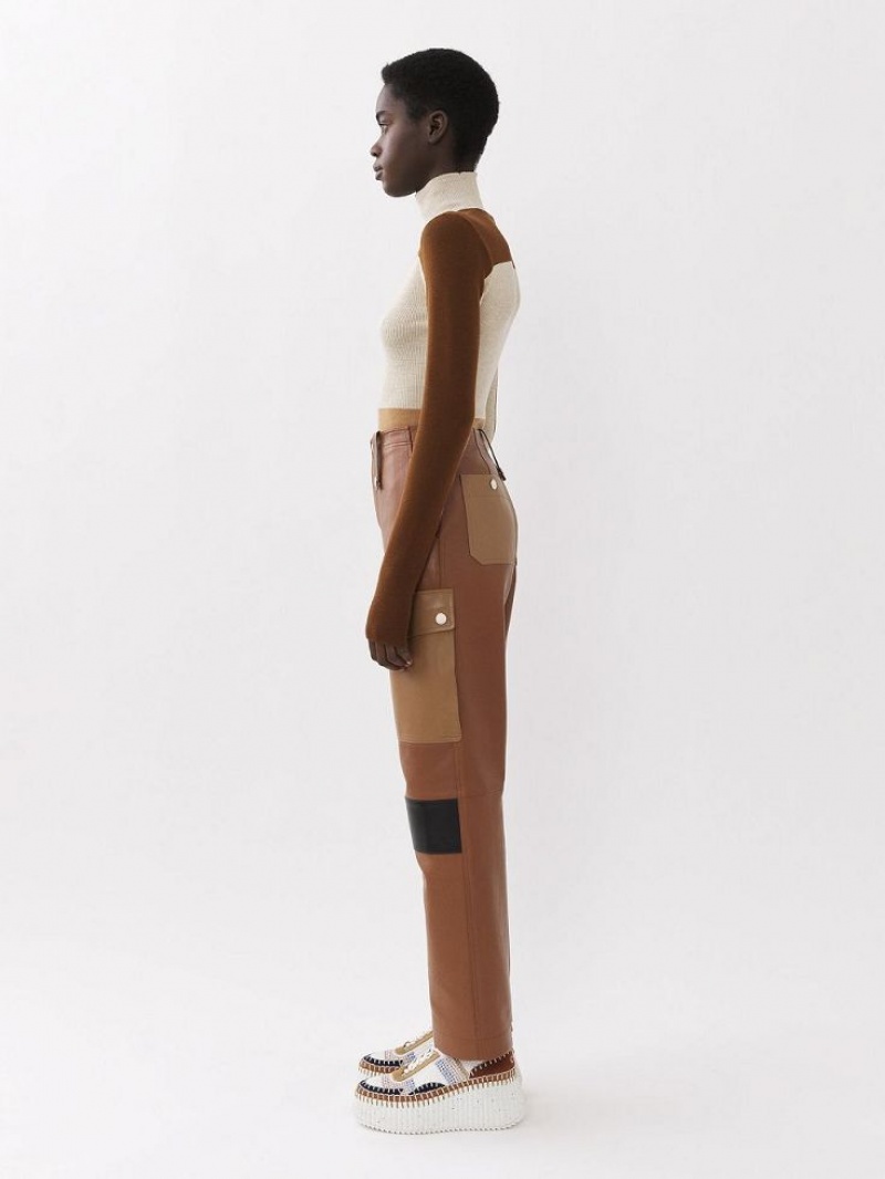 Chloe Cargo Pants Leather Gekleurd Bruin | CHE-SR14110