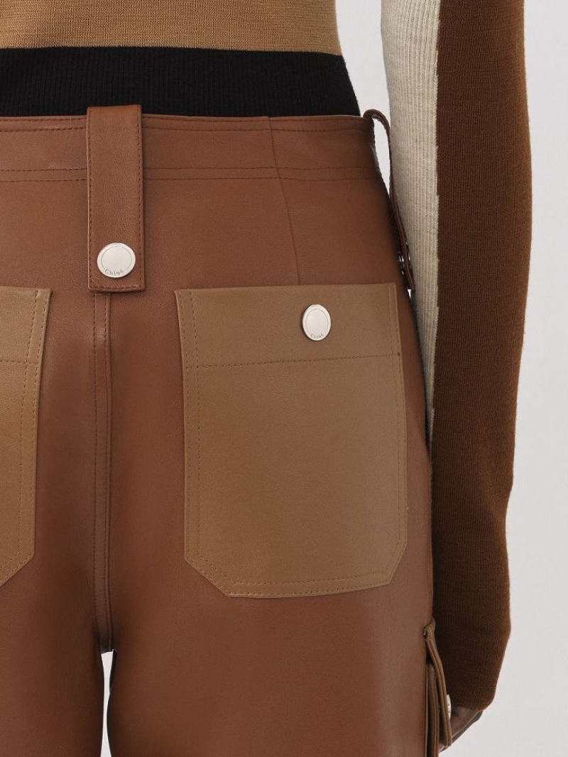 Chloe Cargo Pants Leather Gekleurd Bruin | CHE-SR14110