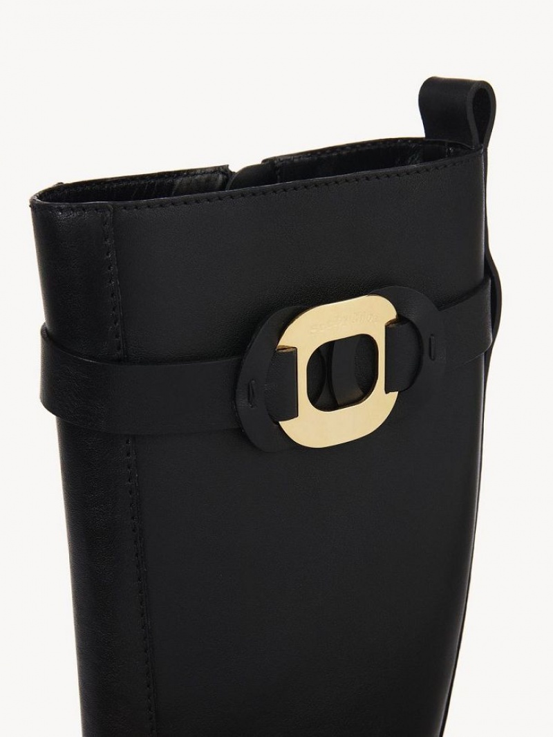 Chloe Chany Platte High Laarzen Zwart | CHE-SR14872