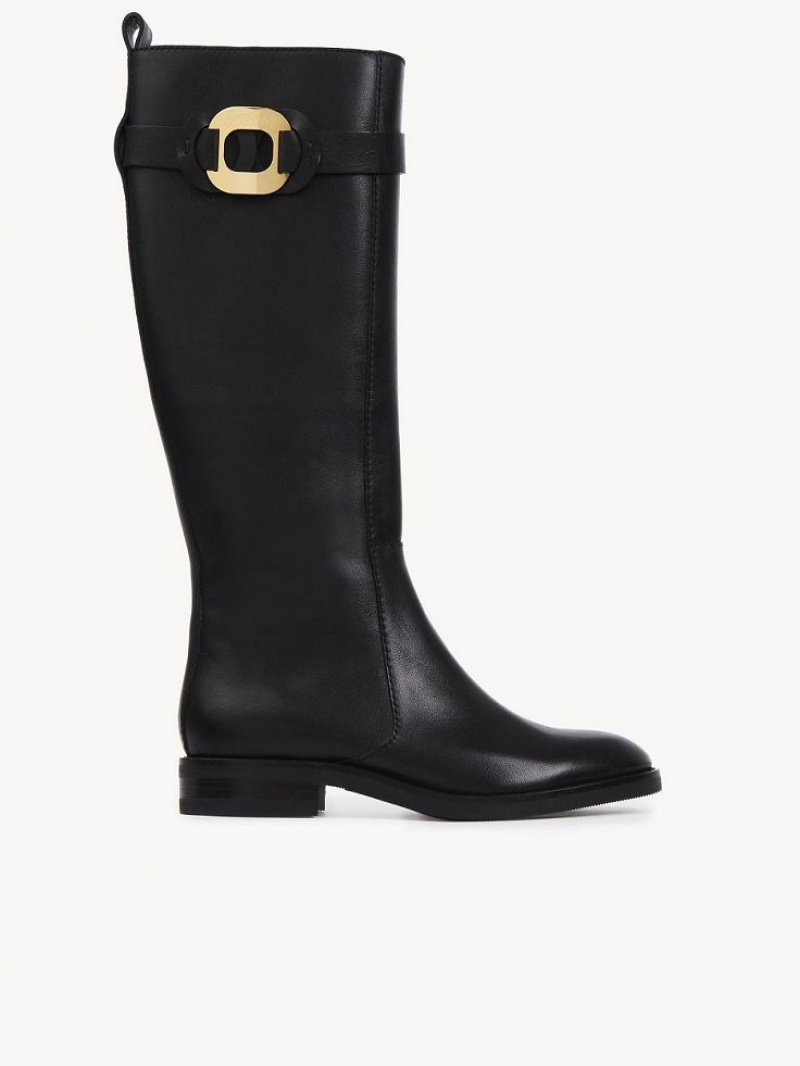 Chloe Chany Platte High Laarzen Zwart | CHE-SR14872
