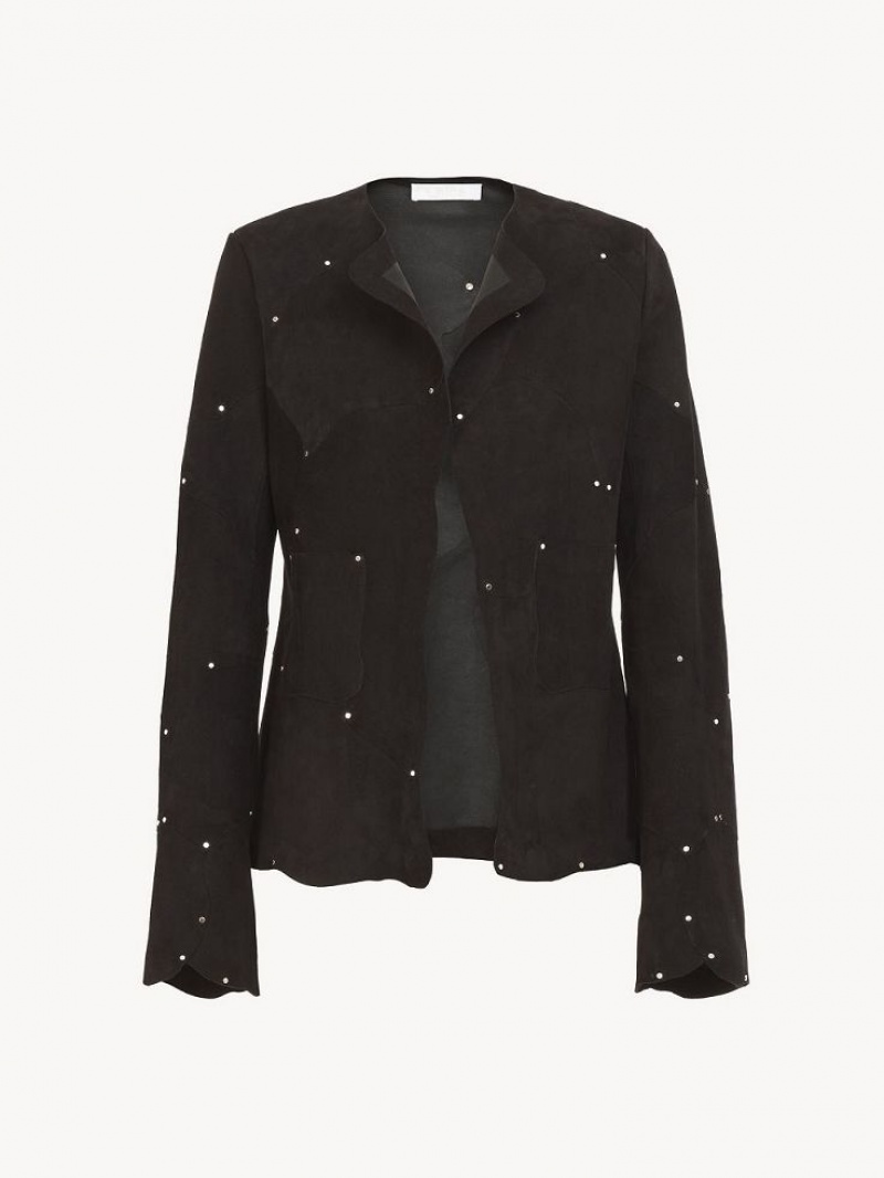 Chloe Collarless Fitted Jassen Zwart | CHE-SR13778