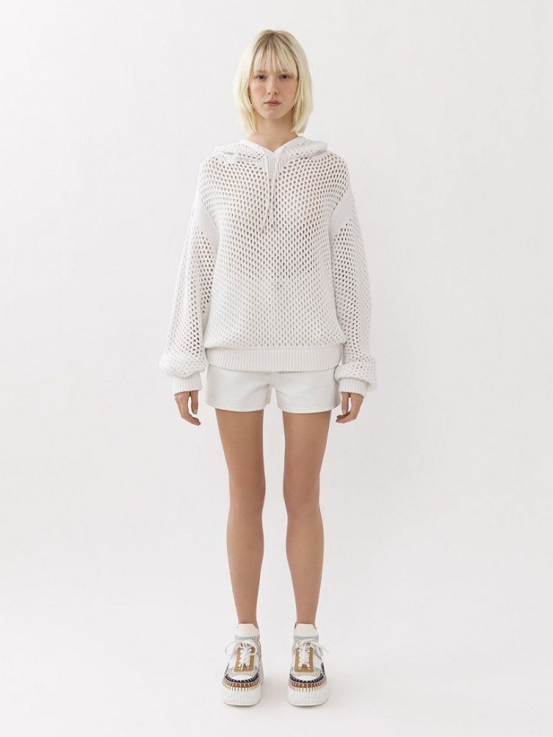 Chloe Crochet Hoodie Gebreide Kleding Wit | CHE-SR13935