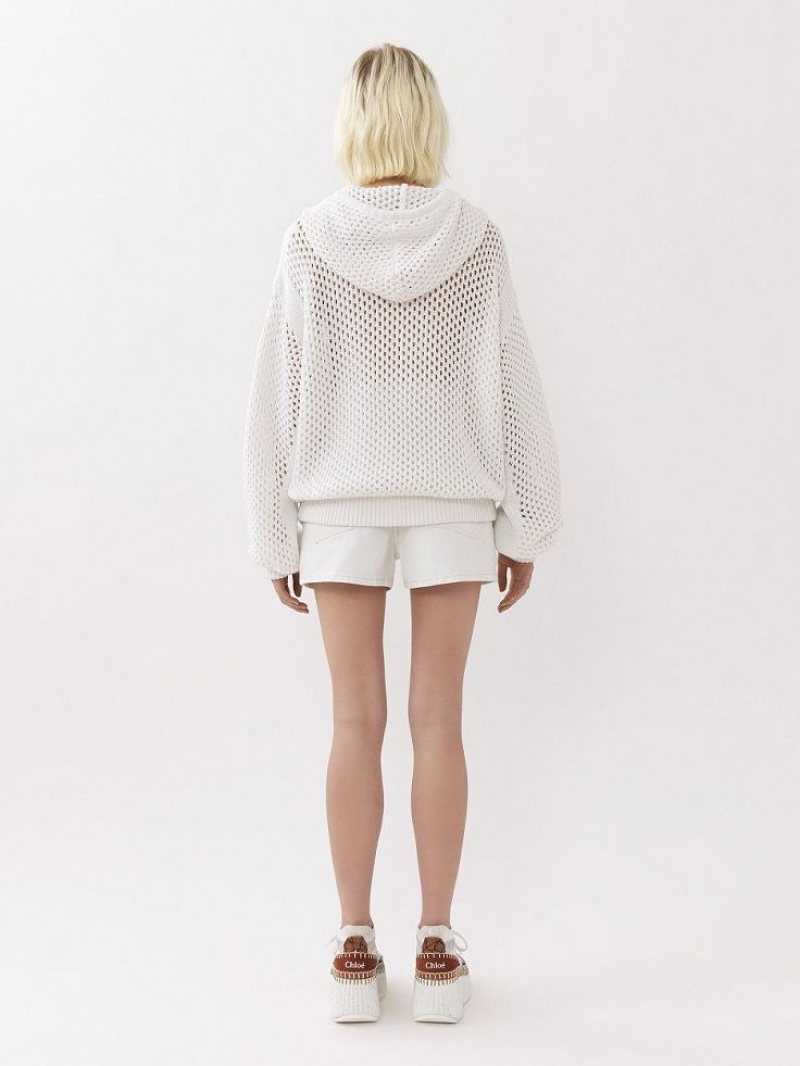 Chloe Crochet Hoodie Gebreide Kleding Wit | CHE-SR13935