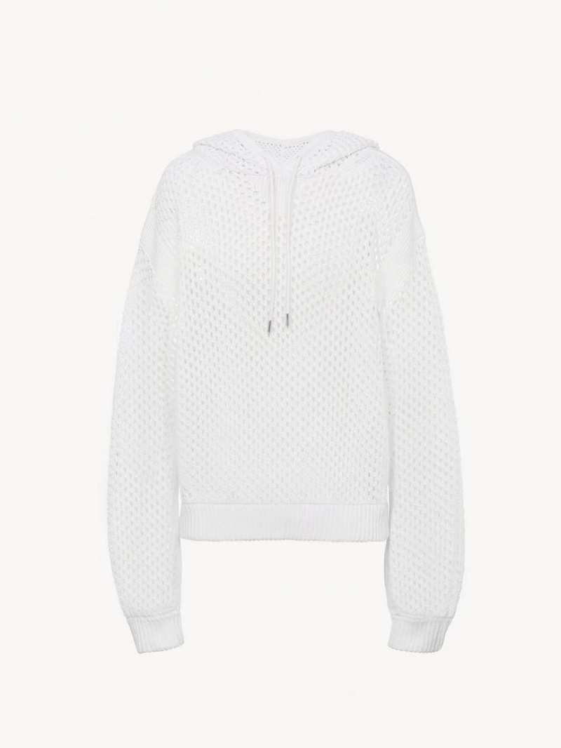 Chloe Crochet Hoodie Gebreide Kleding Wit | CHE-SR13935