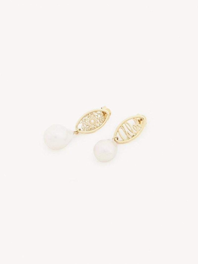 Chloe Darcey Kanten Drop Oorbellen Goud Wit | CHE-SR14438