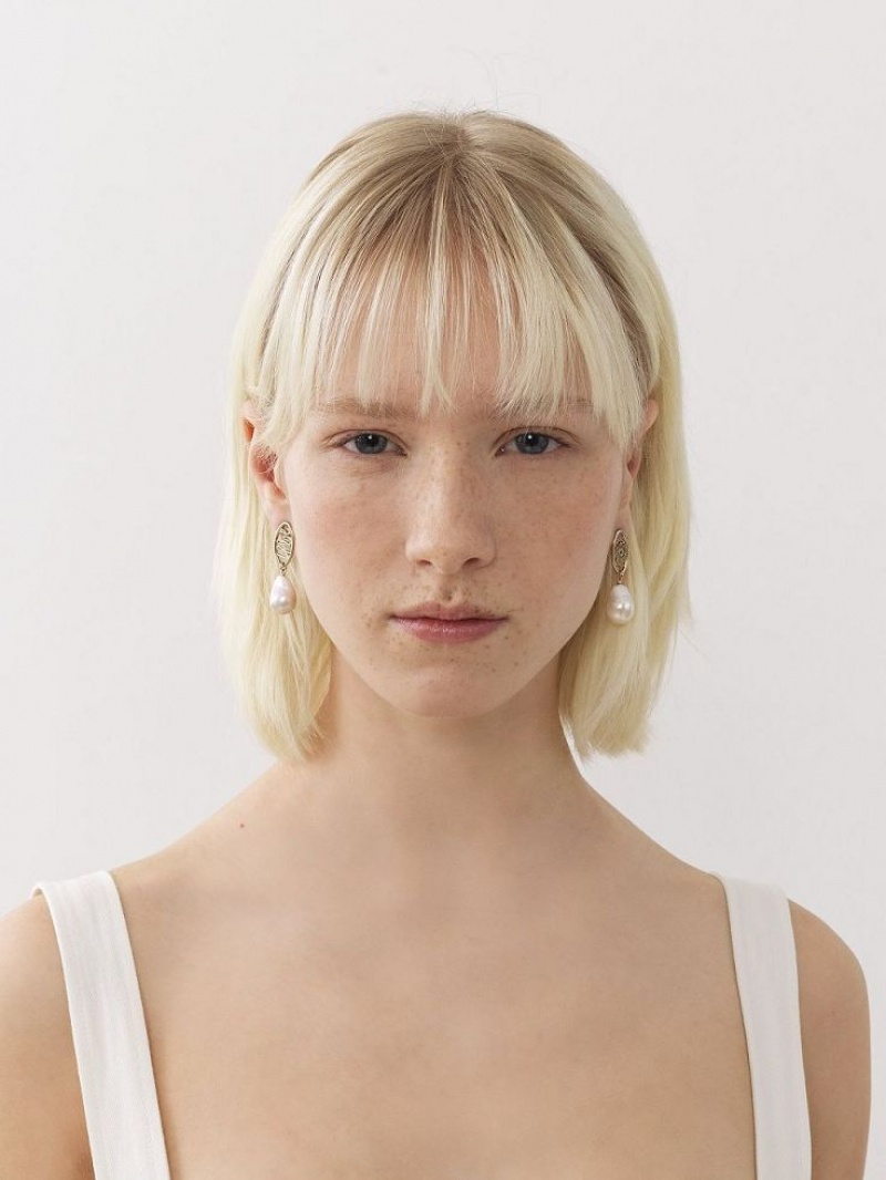 Chloe Darcey Kanten Drop Oorbellen Goud Wit | CHE-SR14438