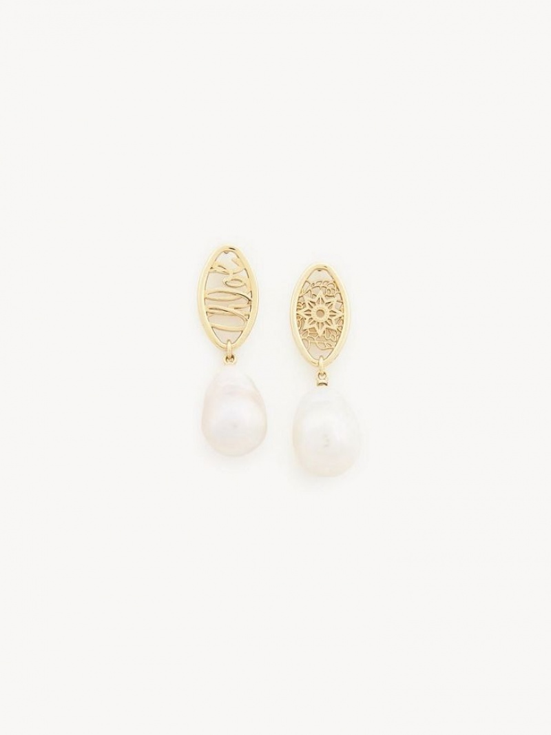 Chloe Darcey Kanten Drop Oorbellen Goud Wit | CHE-SR14438