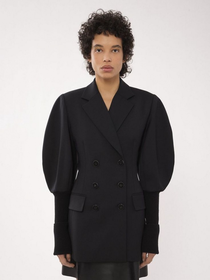 Chloe Double-breasted Tailored Jassen Zwart | CHE-SR13773