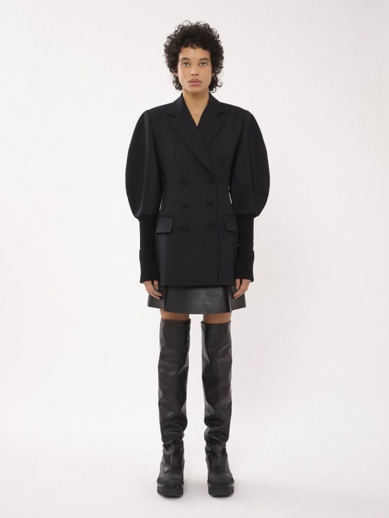 Chloe Double-breasted Tailored Jassen Zwart | CHE-SR13773