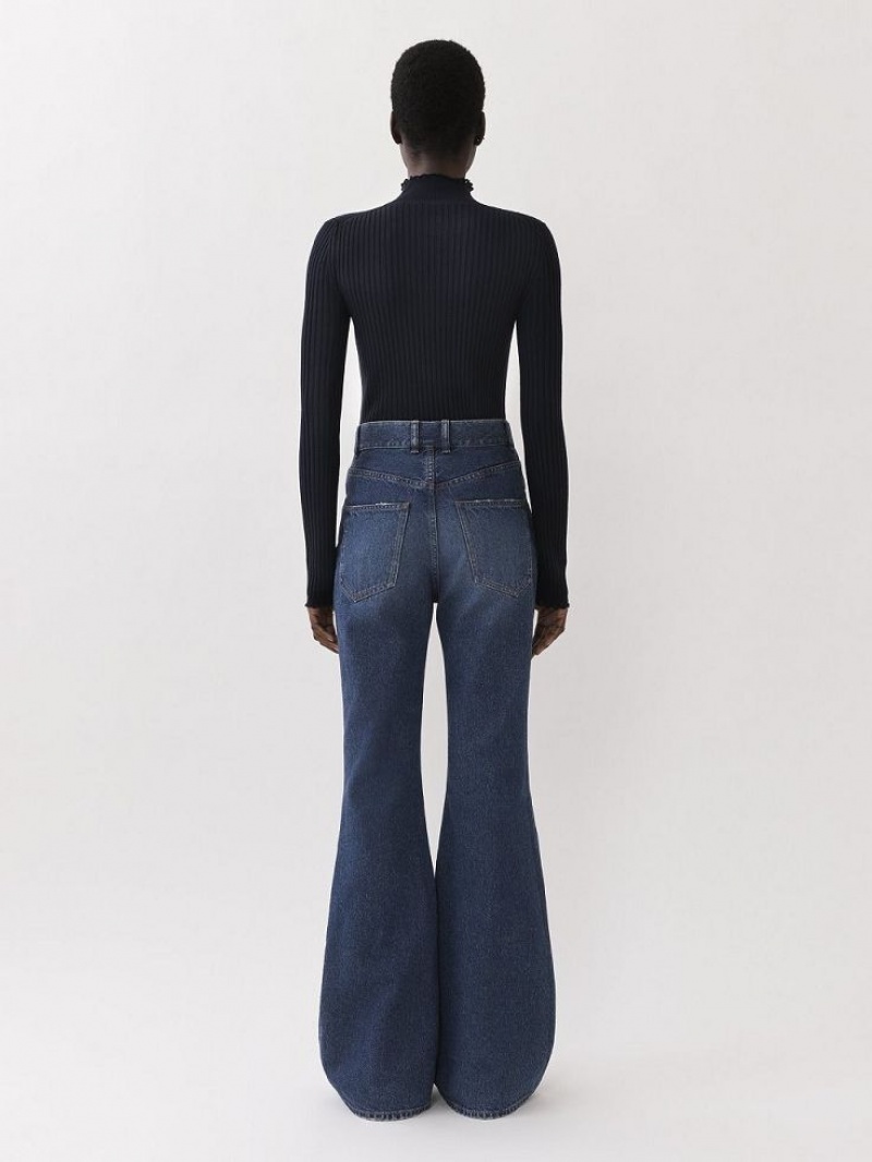 Chloe Fitted High-neck Gebreide Kleding Donkerblauw | CHE-SR13960