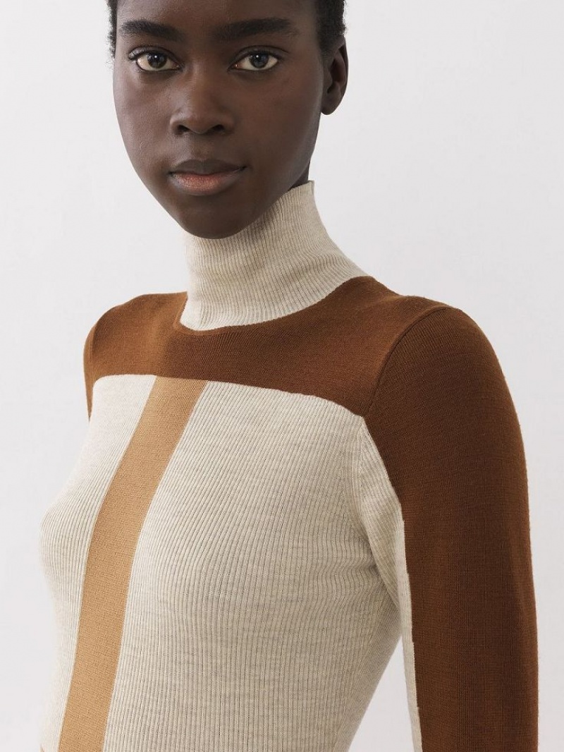 Chloe Fitted High-neck Gebreide Kleding Gekleurd Bruin | CHE-SR13947