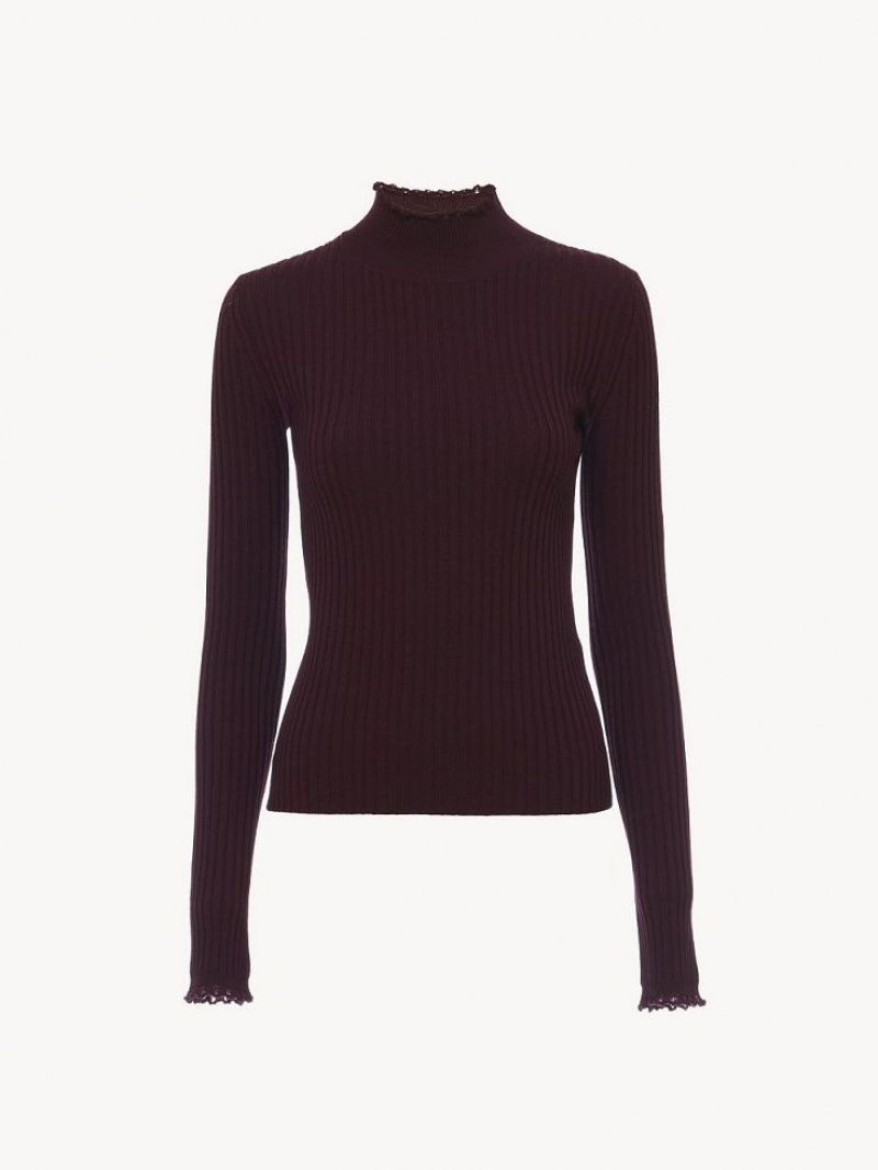 Chloe Fitted High-neck Gebreide Kleding Paars | CHE-SR13961