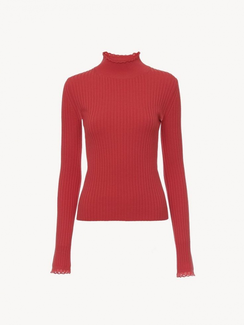 Chloe Fitted High-neck Gebreide Kleding Roze | CHE-SR13962