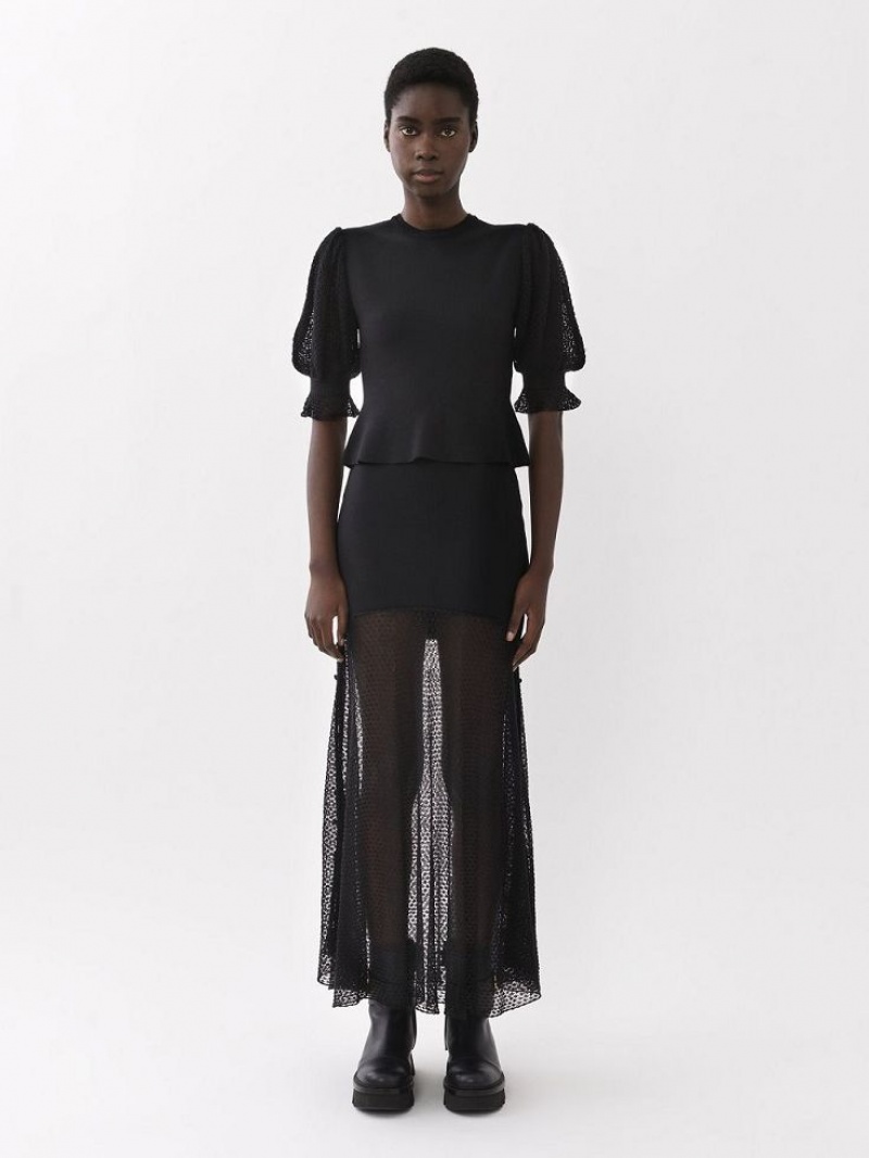 Chloe Flared Maxi Gebreide Kleding Zwart | CHE-SR13948