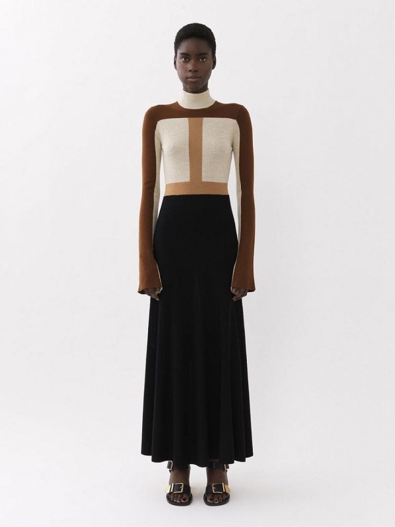 Chloe Flared Maxi Jurk Gekleurd Bruin | CHE-SR13849