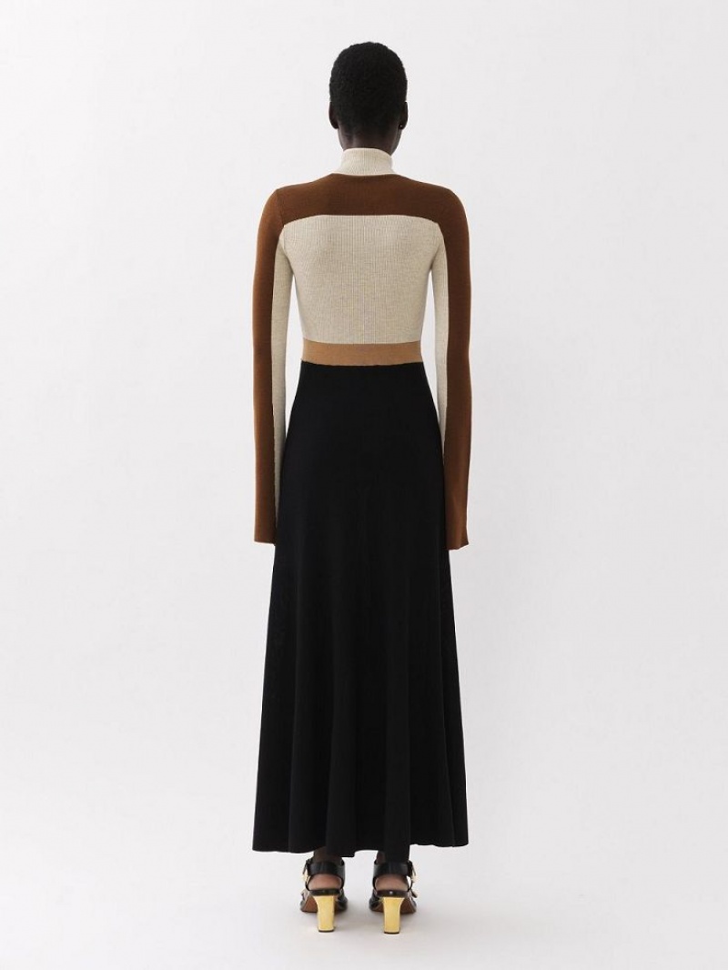 Chloe Flared Maxi Jurk Gekleurd Bruin | CHE-SR13849