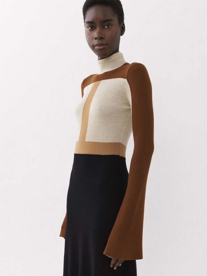 Chloe Flared Maxi Jurk Gekleurd Bruin | CHE-SR13849