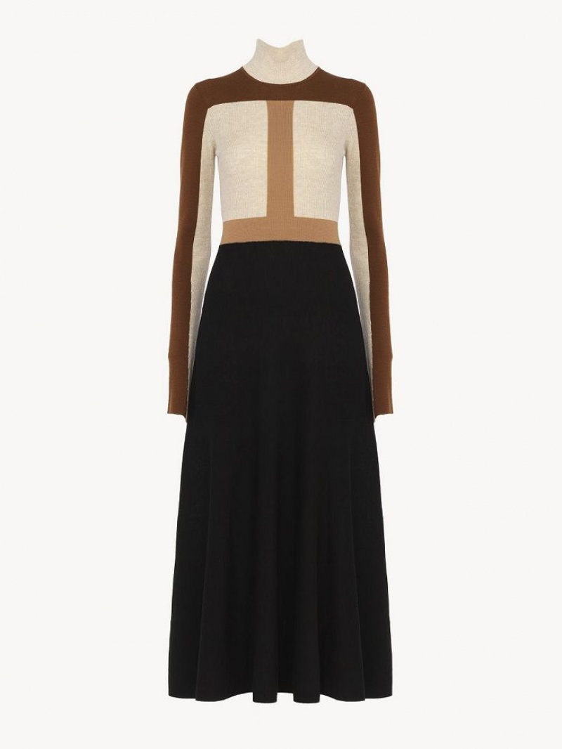 Chloe Flared Maxi Jurk Gekleurd Bruin | CHE-SR13849