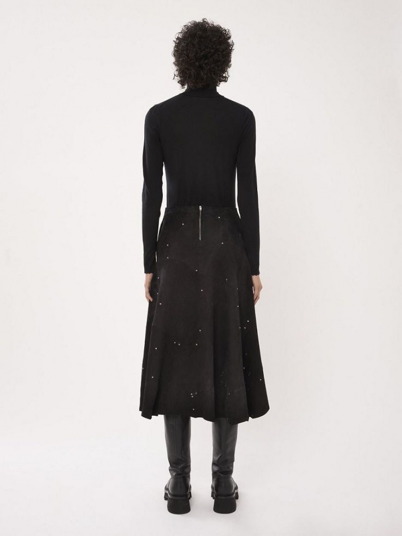 Chloe Flared Midi Skirt Leather Zwart | CHE-SR14121