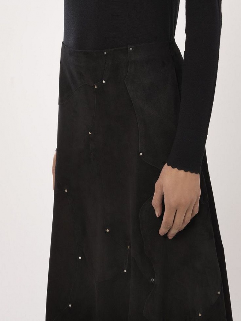 Chloe Flared Midi Skirt Leather Zwart | CHE-SR14121