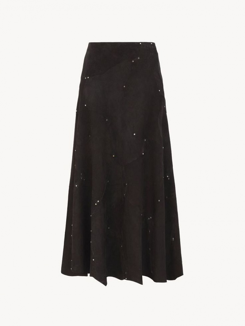 Chloe Flared Midi Skirt Leather Zwart | CHE-SR14121