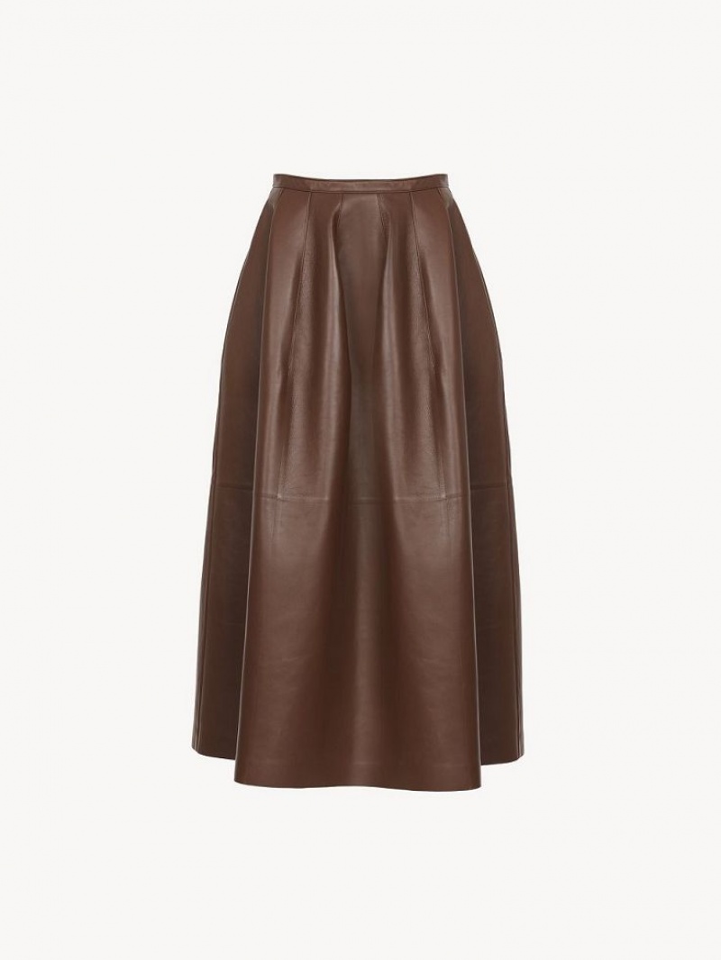 Chloe Gathered Mid-length Skirt Leather Koffie | CHE-SR14116