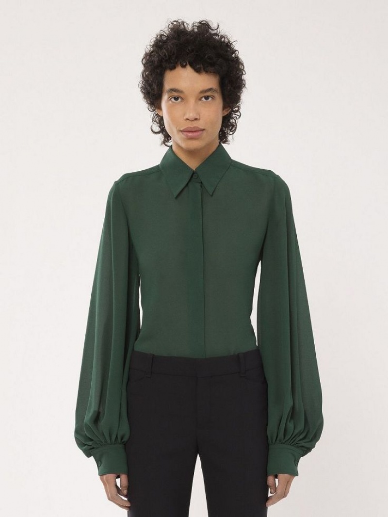 Chloe Gathered-sleeve Blouse Diepgroen | CHE-SR13913