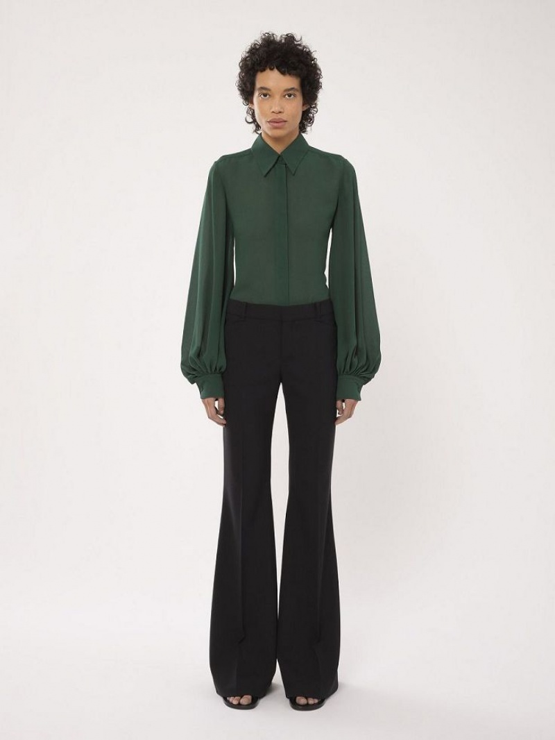 Chloe Gathered-sleeve Blouse Diepgroen | CHE-SR13913
