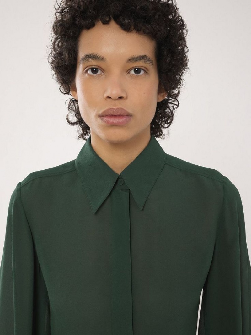 Chloe Gathered-sleeve Blouse Diepgroen | CHE-SR13913