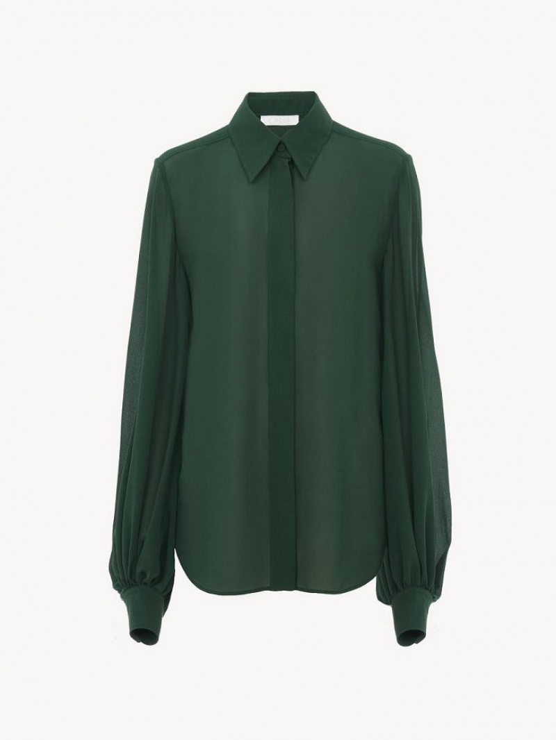 Chloe Gathered-sleeve Blouse Diepgroen | CHE-SR13913